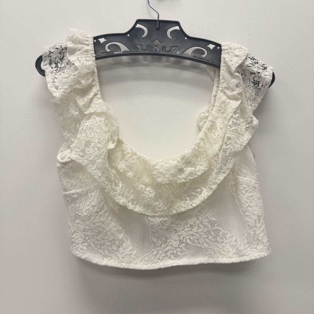Off Shoulder Fairy Lace Blouse Cottagecore Sz Medium Crop Medium Coquette